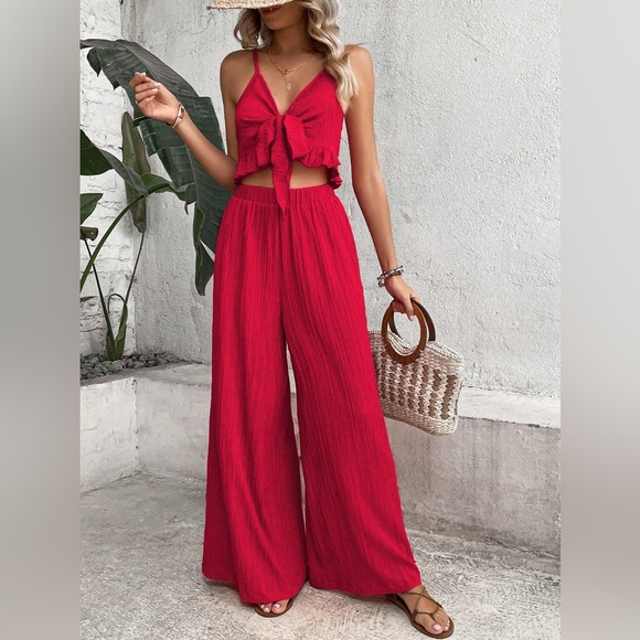 2 piece set wide leg pants and crop top boho - Picture 4 of 4